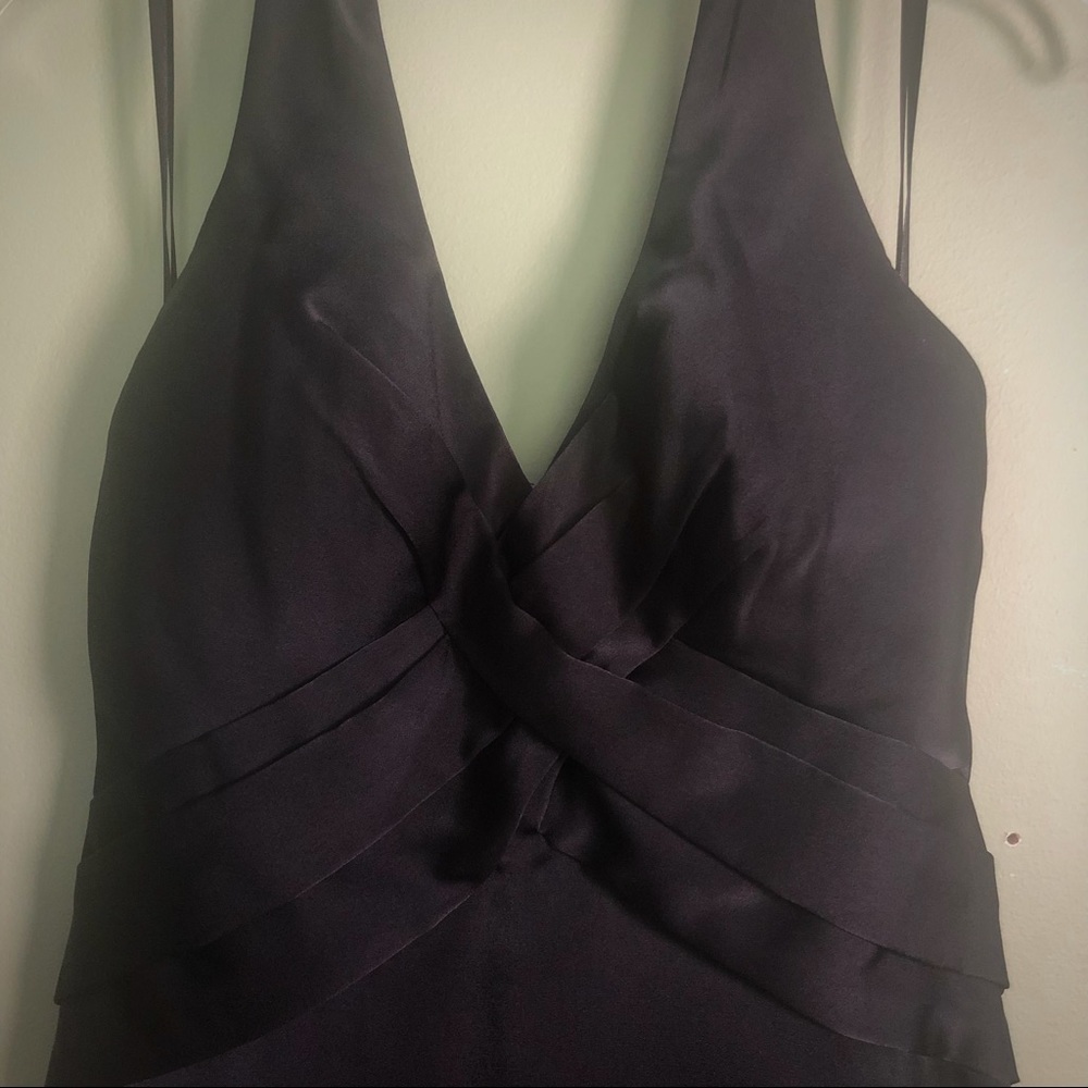 Black Satin Evening Prom Cocktail Gown Halter Top